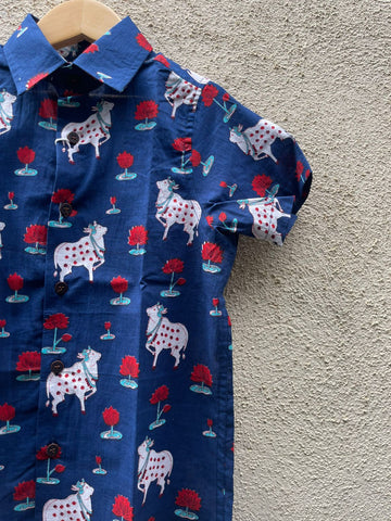 Pichwai Cow Half Sleeve Cotton Shirt for Boys