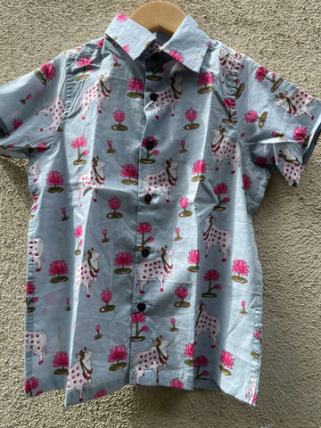 Pichwai Cow Half Sleeve Cotton Shirt for Boys