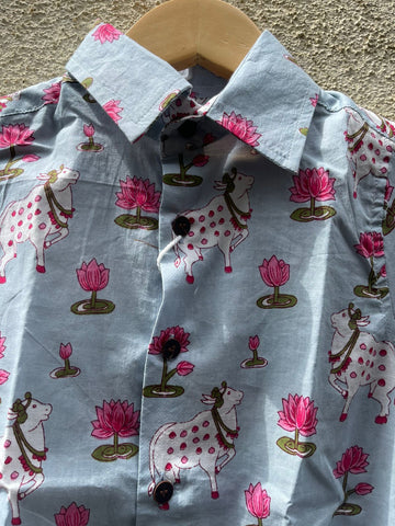 Pichwai Cow Half Sleeve Cotton Shirt for Boys