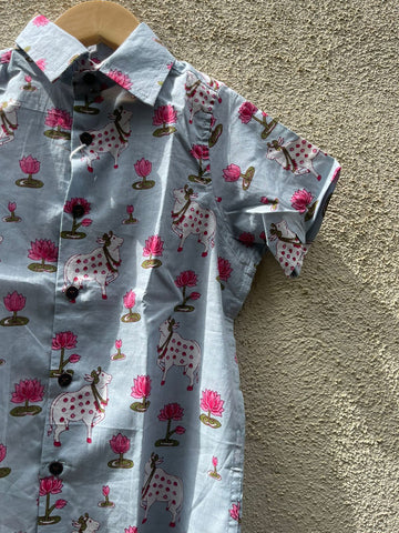 Pichwai Cow Half Sleeve Cotton Shirt for Boys