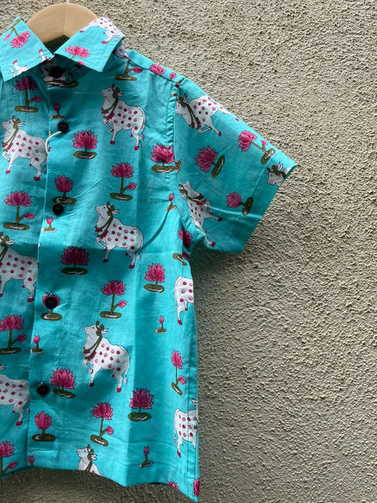 Pichwai Cow Half Sleeve Cotton Shirt for Boys