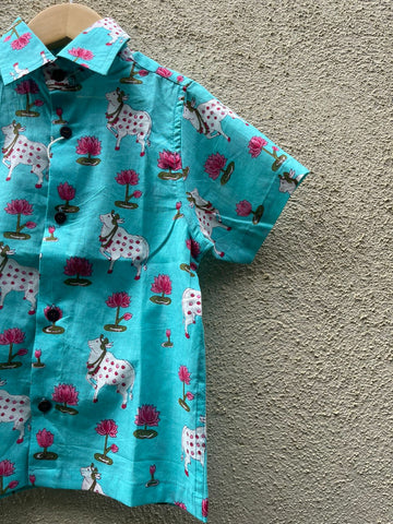 Pichwai Cow Half Sleeve Cotton Shirt for Boys