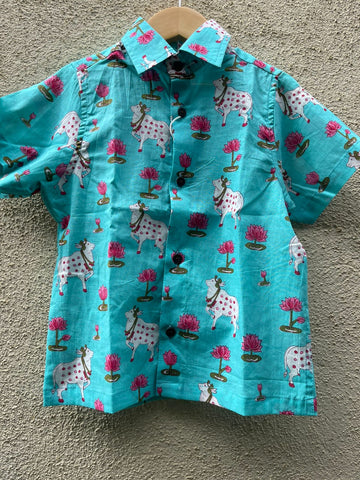 Pichwai Cow Half Sleeve Cotton Shirt for Boys