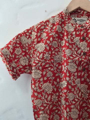 Floral Print Cotton Short Kurta For Boys