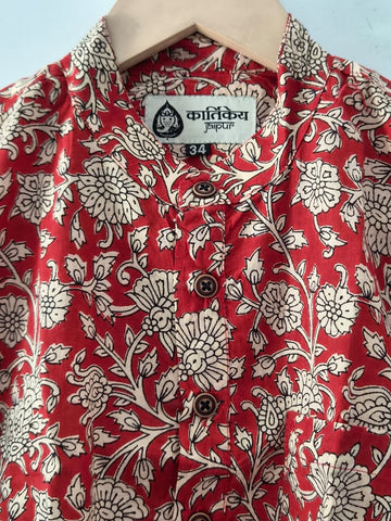 Floral Print Cotton Short Kurta For Boys