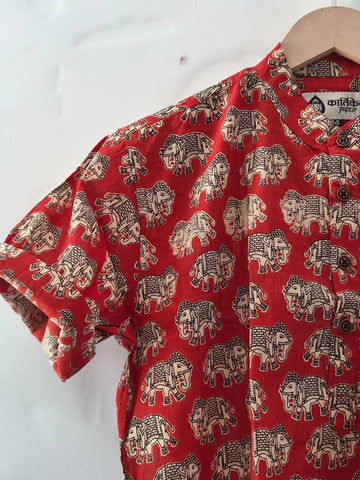 Floral Print Cotton Short Kurta For Boys