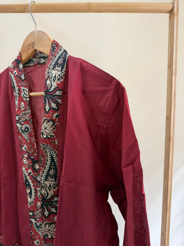 Handcrafted Vintage Cotton Kimono With Solid Sleeves