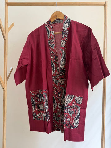 Handcrafted Vintage Cotton Kimono With Solid Sleeves
