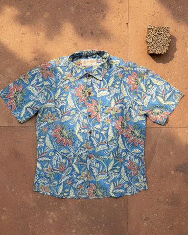 Blue Floral Half Sleeve Shirt for Men