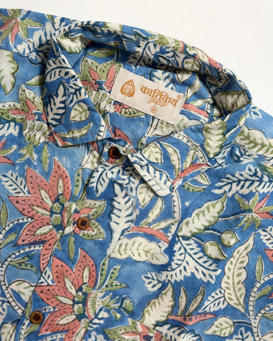 Blue Floral Half Sleeve Shirt for Men