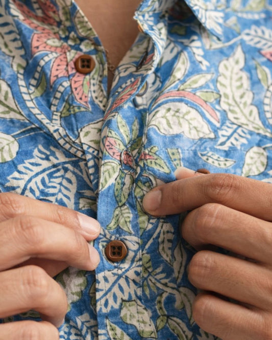 Blue Floral Half Sleeve Shirt for Men