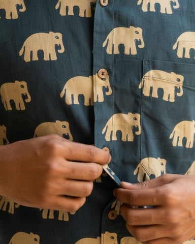 Bottle Green Bold Elephant Print Shirt for Men