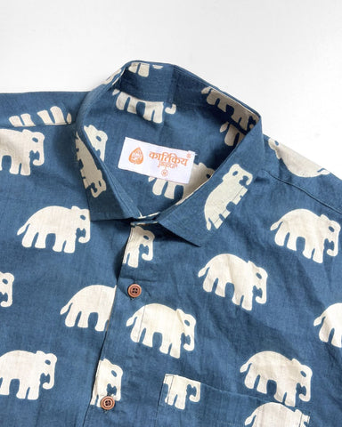 Bottle Green Bold Elephant Print Shirt for Men