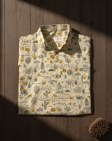Beige Sun and Sand Cotton Full Sleeve Men's Shirt
