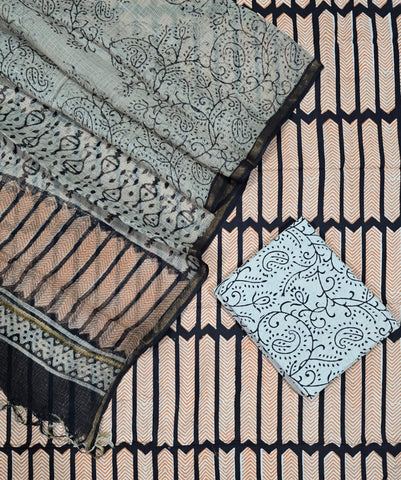 Unstitched Hand Block Print Kota doria Suit
