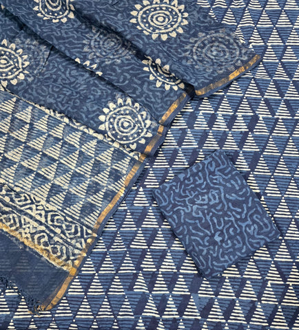 Unstitched Hand Block Print Kota doria Suit