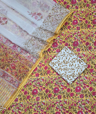 Unstitched Hand Block Print Kota doria Suit