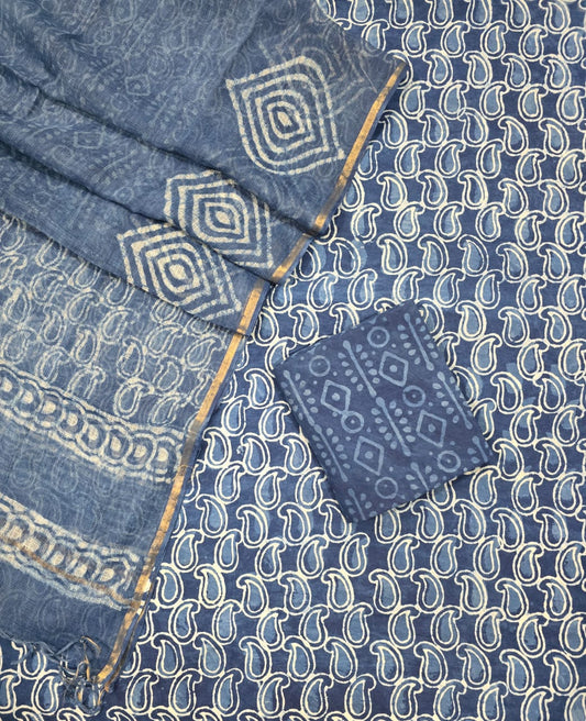 Unstitched Hand Block Print Kota doria Suit
