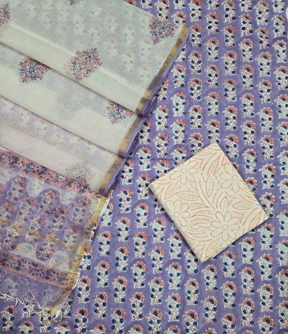 Unstitched Hand Block Print Kota doria Suit