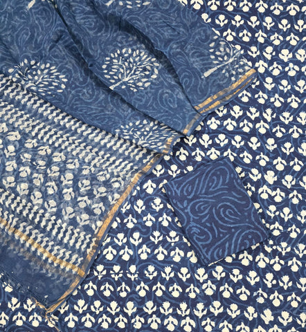 Unstitched Hand Block Print Kota doria Suit