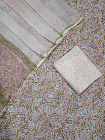 Unstitched Hand Block Print Kota doria Suit