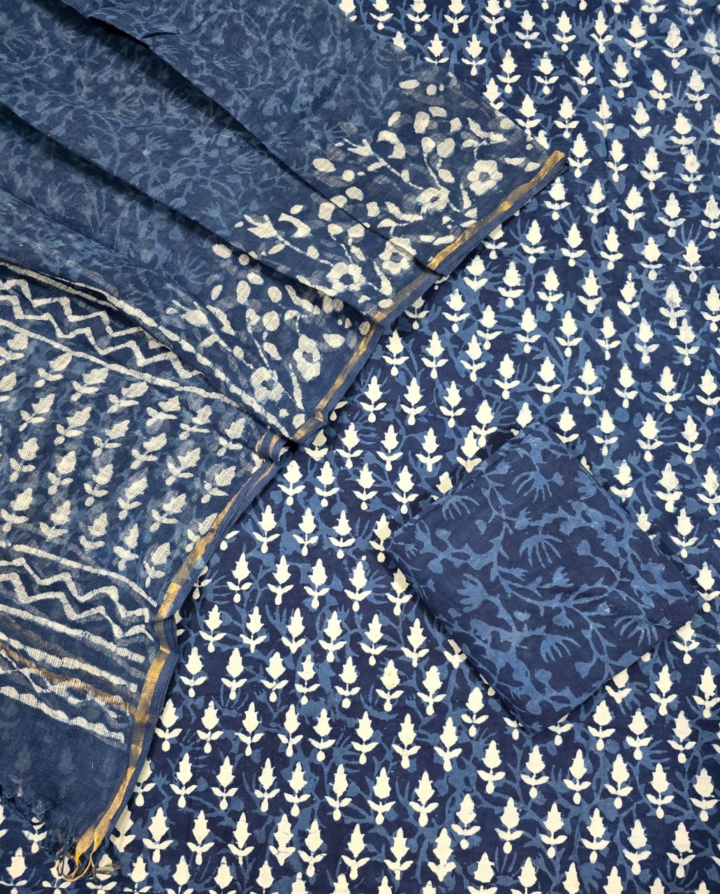 Unstitched Hand Block Print Kota doria Suit