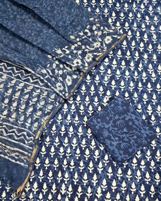 Unstitched Hand Block Print Kota doria Suit