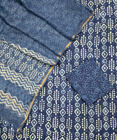 Unstitched Hand Block Print Kota doria Suit