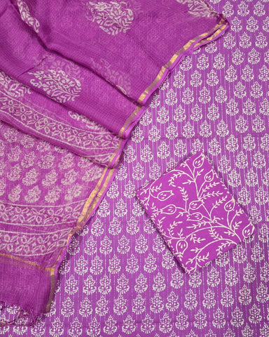 Unstitched Hand Block Print Kota doria Suit
