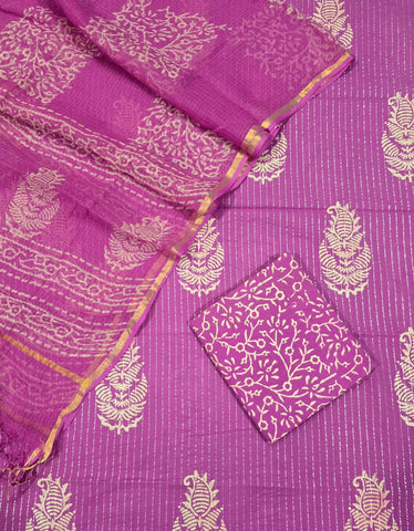 Unstitched Hand Block Print Kota doria Suit