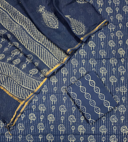 Unstitched Hand Block Print Kota doria Suit