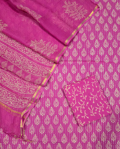 Unstitched Hand Block Print Kota doria Suit
