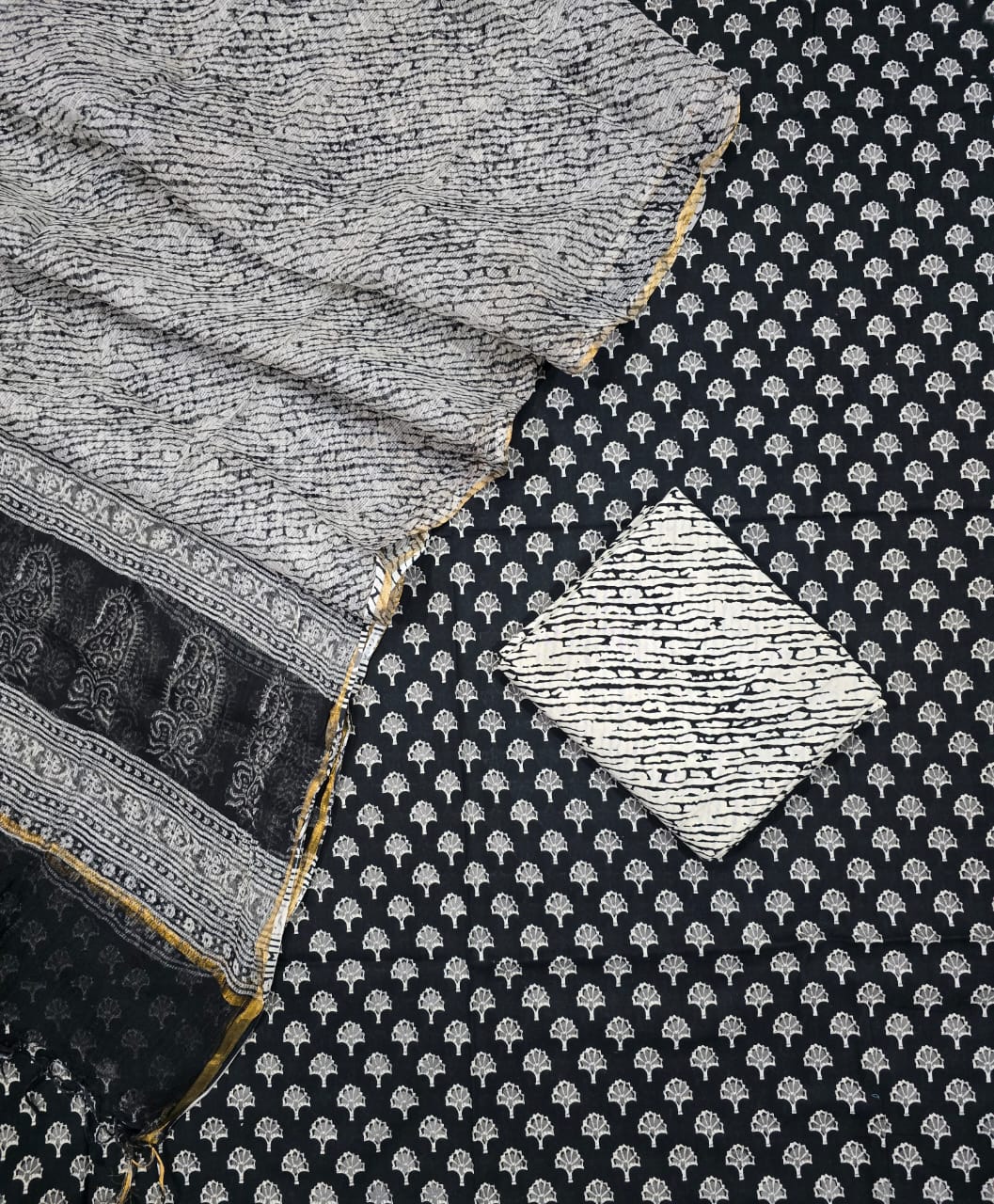 Unstitched Hand Block Print Kota doria Suit