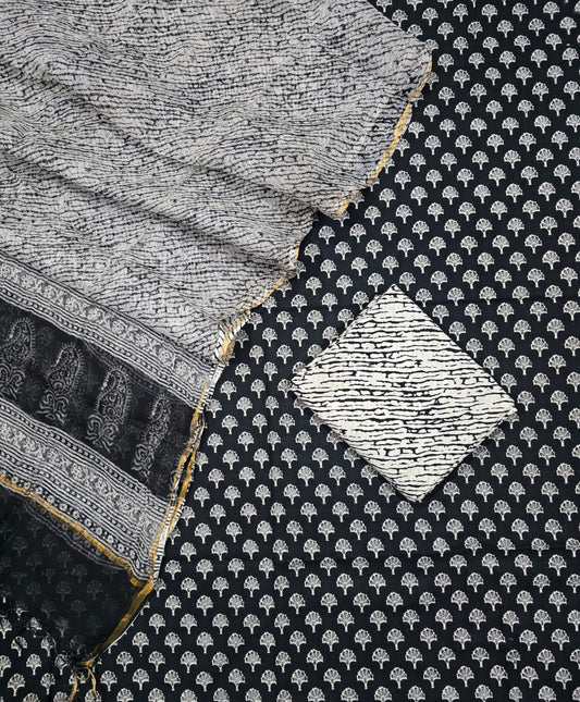 Unstitched Hand Block Print Kota doria Suit