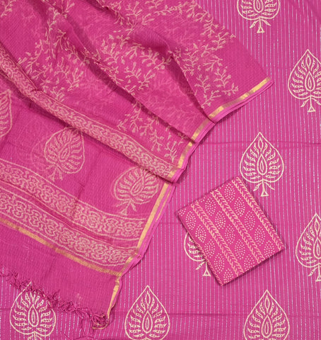 Unstitched Hand Block Print Kota doria Suit