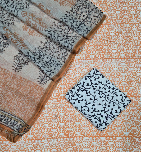 Unstitched Hand Block Print Kota doria Suit