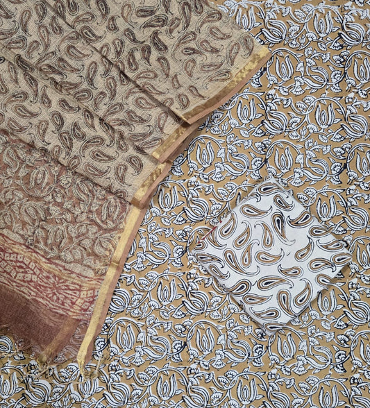 Unstitched Hand Block Print Kota doria Suit
