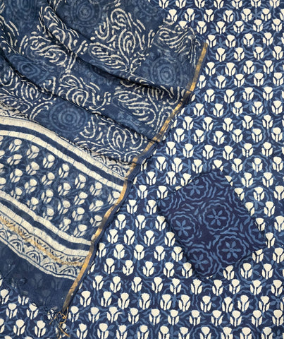 Unstitched Hand Block Print Kota doria Suit
