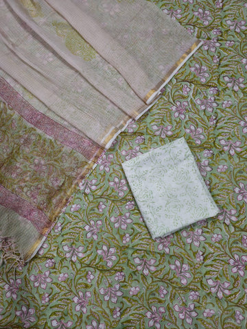 Unstitched Hand Block Print Kota doria Suit