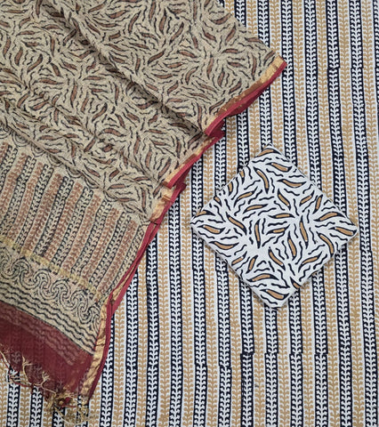 Unstitched Hand Block Print Kota doria Suit