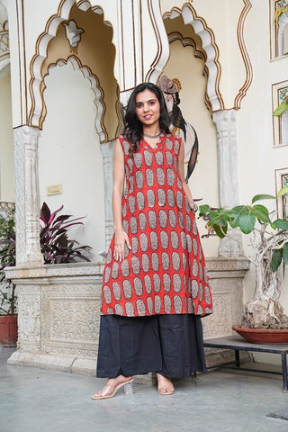 Bagru Handblock Printed Kurti Plazo
