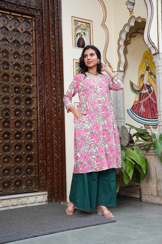Bagru Handblock Printed Kurti Plazo