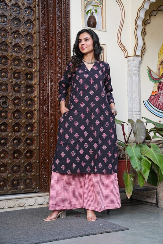 Bagru Handblock Printed Kurti Plazo