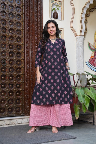 Bagru Handblock Printed Kurti Plazo