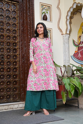 Bagru Handblock Printed Kurti Plazo