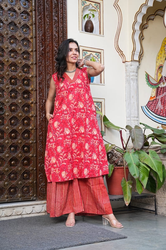 Bagru Handblock Printed Kurti Plazo
