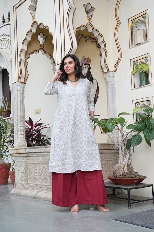 Bagru Handblock Printed Kurti Plazo