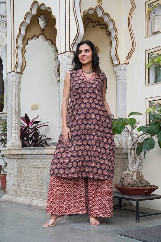 Bagru Handblock Printed Kurti Plazo