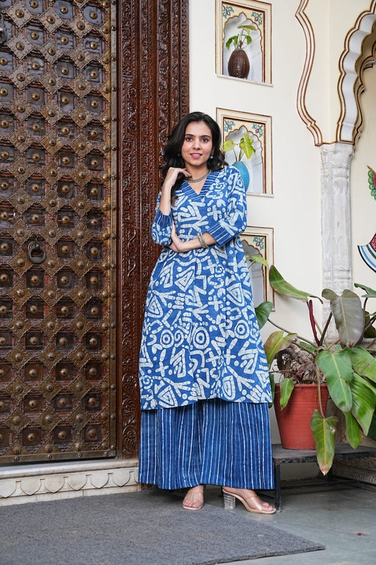 Bagru Handblock Printed Kurti Plazo