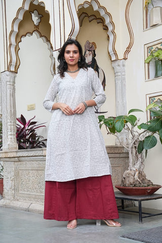 Bagru Handblock Printed Kurti Plazo
